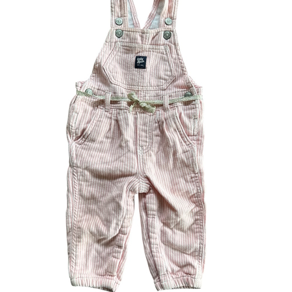Baby B'gosh Pink Hickory Stripe Overalls with Glitter Belt -‎ 12M